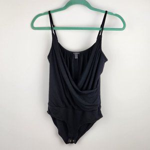 J. Crew Black Soft Stretchy Drapey Wrap-Front Cami Bodysuit sz S